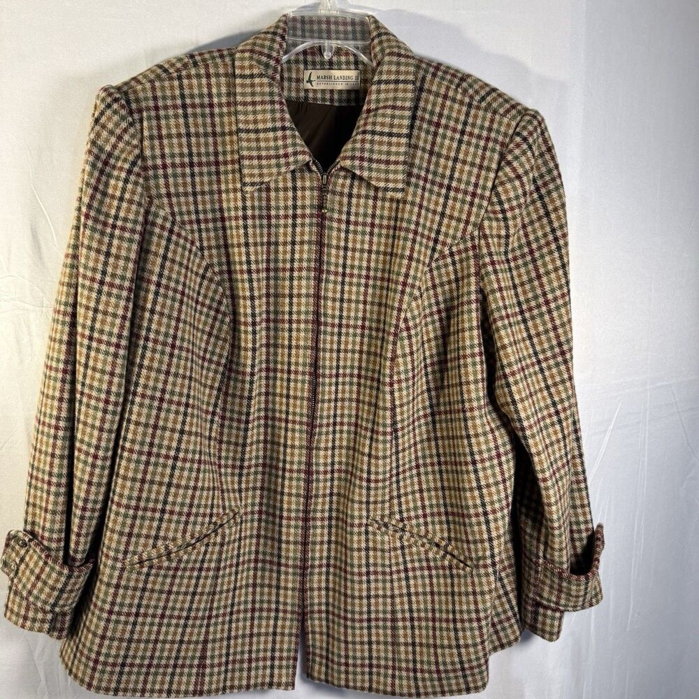 Marsh Landing II Women’s Plaid Wool Blend Zip Jacket Plus Size 2X Office Coat